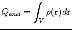 $\displaystyle Q_{encl} = \int _{V} \rho (\mathbf{r}) d\mathbf{r}$