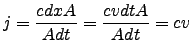 $\displaystyle j=\frac{c dx A}{A dt}=\frac{c v dt A}{A dt}=cv$